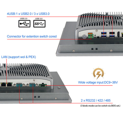 Gömülü Montaj Düz Ekran Dokunmatik Panel PC 12 İnç 1280x800 Çözünürlük Endüstriyel Bilgi İşlem