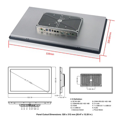Dirençli Dokunmatik Ekran Fansız Gömülü PC 21.5&quot; FHD LED I7 Panel Bilgisayarlar